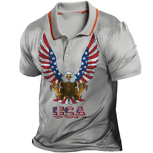 Herre POLO T-skjorte Golf skjorte Grafiske trykk Ørn Amerikansk flagg Aftæpning Grå utendørs Gate Kort Erme Knapp ned Trykt mønster Klær Sport Mote Gatemote Designer
Herre POLO T-skjorte Golf skjorte Grafiske trykk Ørn Amerikansk flagg Aftæpning Grå utendørs Gate Kort Erme Knapp ned Trykt mønster Klær Sport Mote Gatemote Designer