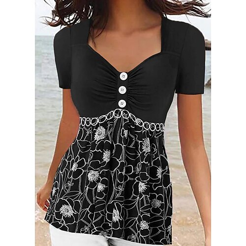 Women's Shirt Blouse Black Floral Button Print Short Sleeve Casual Basic V Neck Regular Floral S
Women's Shirt Blouse Black Floral Button Print Short Sleeve Casual Basic V Neck Regular Floral S