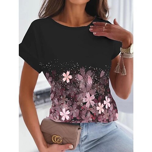 Mulheres Camiseta Preto Floral Imprimir Manga Curta Feriado Final de semana Básico Decote Redondo Padrão Tema Flores Pintura S
Mulheres Camiseta Preto Floral Imprimir Manga Curta Feriado Final de semana Básico Decote Redondo Padrão Tema Flores Pintura S