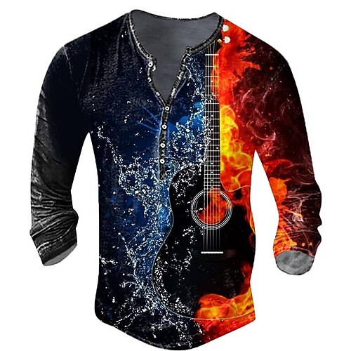 Herre Henly-skjorte T-skjorter Grafisk Flamme Gitar Henley Klær 3D-utskrift utendørs Avslappet Langermet Knapp ned Trykt mønster Mote Designer Bekvem
Herre Henly-skjorte T-skjorter Grafisk Flamme Gitar Henley Klær 3D-utskrift utendørs Avslappet Langermet Knapp ned Trykt mønster Mote Designer Bekvem