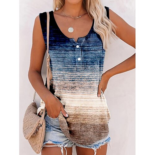 Mujer Camiseta sin mangas Azul Piscina Morado Marrón Gradiente de Color Botón Estampado Sin Mangas Casual Fin de semana Básico Escote Redondo Regular S
Mujer Camiseta sin mangas Azul Piscina Morado Marrón Gradiente de Color Botón Estampado Sin Mangas Casual Fin de semana Básico Escote Redondo Regular S