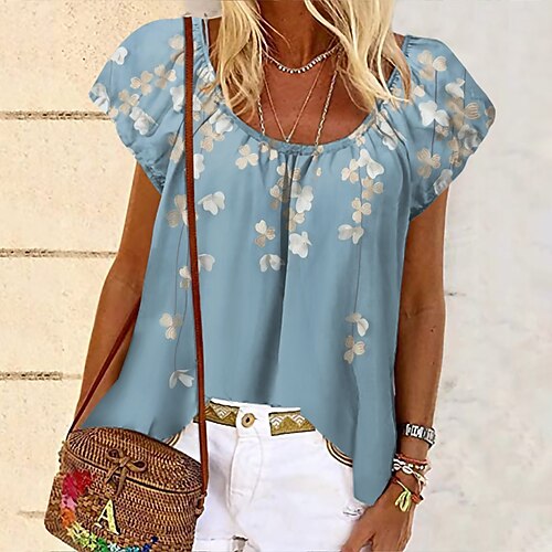 Dame T-shirt Blå Blomstret Trykt mønster Kortærmet Ferie Weekend Basale Rund hals Normal Blomster Tema Maleri S
Dame T-shirt Blå Blomstret Trykt mønster Kortærmet Ferie Weekend Basale Rund hals Normal Blomster Tema Maleri S