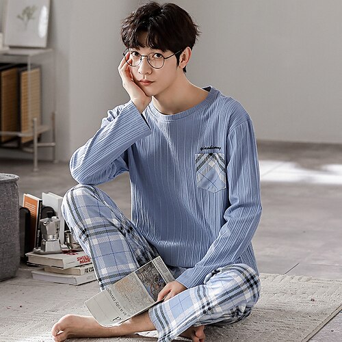 Herre Loungewear Pyjamas Sæt Pyjamas top og bukser 1set Grafiske tryk Stilfuld Afslappet Hjem Daglig Seng Bomuld Åndbart Blød Rund hals Langærmet T-shirt Bukse Efterår Forår Kongeblå Blå
Herre Loungewear Pyjamas Sæt Pyjamas top og bukser 1set Grafiske tryk Stilfuld Afslappet Hjem Daglig Seng Bomuld Åndbart Blød Rund hals Langærmet T-shirt Bukse Efterår Forår Kongeblå Blå