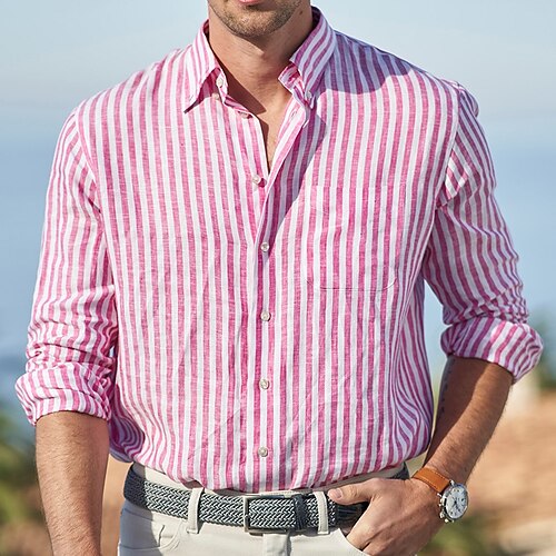Men's Casual Shirt Summer Shirt Beach Shirt Pink Blue Long Sleeve Striped Lapel Spring Summer Hawaiian Holiday Clothing Apparel Print
Men's Casual Shirt Summer Shirt Beach Shirt Pink Blue Long Sleeve Striped Lapel Spring Summer Hawaiian Holiday Clothing Apparel Print