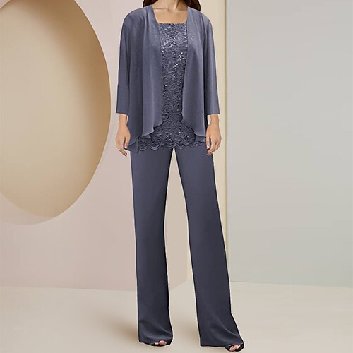 3 -delt drakt Kjole til brudens mor Bryllupsgjest Glitrende Elegant Firkantet hals Gulvlengde Chiffon Langermet med Blonder Paljett 2023
3 -delt drakt Kjole til brudens mor Bryllupsgjest Glitrende Elegant Firkantet hals Gulvlengde Chiffon Langermet med Blonder Paljett 2023