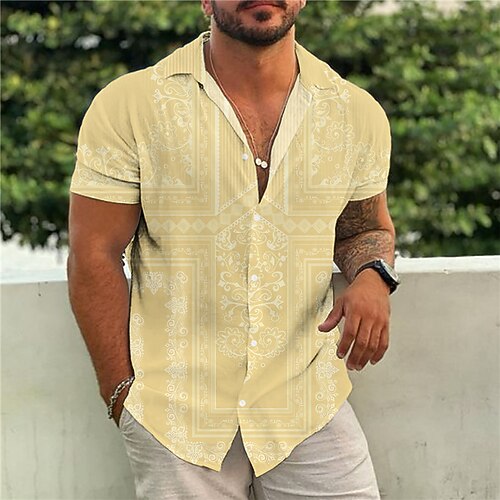 

Men's Shirt Floral Tribal Graphic Prints Vintage Turndown Yellow Blue Purple Green Gray Street Casual Short Sleeves Button-Down Print Clothing Apparel Tropical Fashion Streetwear Designer