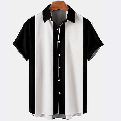 

Men's Shirt Bowling Shirt Button Up Shirt Summer Shirt Black-White Black / Gray Blue Short Sleeve Color Block Turndown Outdoor Street Button-Down Clothing Apparel Fashion 1950s Casual Breathable