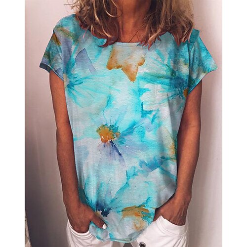 Women's T shirt Tee Grass Green Light Green Pink Floral Print Short Sleeve Holiday Weekend Basic Round Neck Regular Floral Painting S
Women's T shirt Tee Grass Green Light Green Pink Floral Print Short Sleeve Holiday Weekend Basic Round Neck Regular Floral Painting S