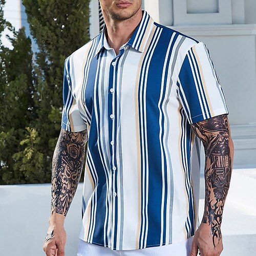 Herre Skjorte Button Up skjorte Lodrette strimler Aftæpning Sort Blå Plusstørrelser udendørs Afslappet Kortærmet Tøj Moderne Stil Retro / vintage
Herre Skjorte Button Up skjorte Lodrette strimler Aftæpning Sort Blå Plusstørrelser udendørs Afslappet Kortærmet Tøj Moderne Stil Retro / vintage