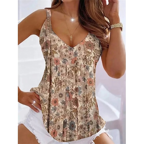 

Women's Tank Top Going Out Tops Summer Tops White Pink Blue Graphic Floral Print Sleeveless Casual Weekend Tunic Basic V Neck Regular Fit Floral