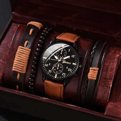 

Quartz Watch for Men Analog Quartz Retro Stylish Casual Watch Set Bracelet Leather Classic Theme Fashion Wedding Gift