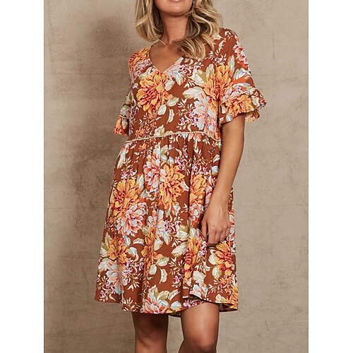 Dame Uformell kjole Sommerkjole Print kjole Blomstret Rynket Drapering V-hals Mini kjole Mote Moderne utendørs Daglig Kortermet Løstsittende Oransje Sommer Vår S M L XL XXL
Dame Uformell kjole Sommerkjole Print kjole Blomstret Rynket Drapering V-hals Mini kjole Mote Moderne utendørs Daglig Kortermet Løstsittende Oransje Sommer Vår S M L XL XXL