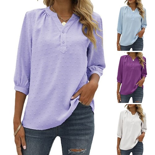 Dame Bluse Jacquard Ensfarvet / almindelig farve Basale V-hals Sommer Lyseblå Sort Hvid Lyserød Mørk Lyserød
Dame Bluse Jacquard Ensfarvet / almindelig farve Basale V-hals Sommer Lyseblå Sort Hvid Lyserød Mørk Lyserød
