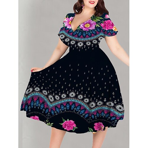 Dame Store størrelser Uformell kjole Kjole med A-linje Blomstret Midikjole Kortermet Trykt mønster V-hals Elegant Ferie Svart Sommer Vår L XL XXL 3XL 4XL
Dame Store størrelser Uformell kjole Kjole med A-linje Blomstret Midikjole Kortermet Trykt mønster V-hals Elegant Ferie Svart Sommer Vår L XL XXL 3XL 4XL