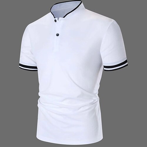 

Men's Polo Shirt Golf Shirt Casual Holiday Stand Collar Short Sleeve Fashion Basic Plain Button Summer Regular Fit Black White Burgundy Polo Shirt