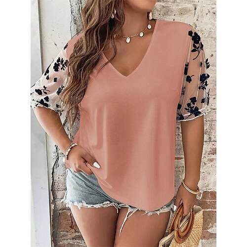 Women's Shirt Blouse Pink Floral Mesh Print Short Sleeve Casual Holiday Basic V Neck Regular Floral Plus Size L
Women's Shirt Blouse Pink Floral Mesh Print Short Sleeve Casual Holiday Basic V Neck Regular Floral Plus Size L