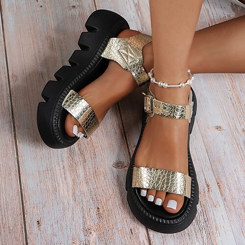 Mulheres Sandálias Sandálias com Plataforma Tamanhos Grandes Diário Presilha Sem Salto Peep Toe Casual Couro Sintético Correia de Calcanhar Côr Sólida Preto Branco Dourado
Mulheres Sandálias Sandálias com Plataforma Tamanhos Grandes Diário Presilha Sem Salto Peep Toe Casual Couro Sintético Correia de Calcanhar Côr Sólida Preto Branco Dourado
