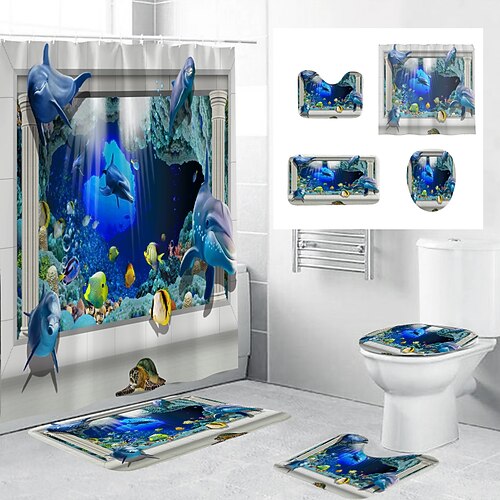 4pcs ensemble de rideau de douche avec tapis ensembles de couverture de couvercle de toilette avec tapis de bain antidérapant pour salle de bain, motif marin, rideau de douche en polyester imperméable avec 12 crochets, décoration de salle de bain
4pcs ensemble de rideau de douche avec tapis ensembles de couverture de couvercle de toilette avec tapis de bain antidérapant pour salle de bain, motif marin, rideau de douche en polyester imperméable avec 12 crochets, décoration de salle de bain
