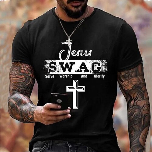 Herre T skjorte T-skjorter Grafisk Kors Tro Crew-hals Klær 3D-utskrift utendørs Avslappet Kortermet Trykt mønster Mote Designer Årgang
Herre T skjorte T-skjorter Grafisk Kors Tro Crew-hals Klær 3D-utskrift utendørs Avslappet Kortermet Trykt mønster Mote Designer Årgang