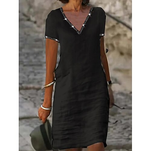 Dames Casual jurk Katoenen linnen jurk Hemdjurk Halflange jurk Katoenmix Basic Modern Buiten Dagelijks Vakantie V-hals kralen Korte mouw Zomer Lente 2023 Normale pasvorm Zwart Effen S M L XL 2XL
Dames Casual jurk Katoenen linnen jurk Hemdjurk Halflange jurk Katoenmix Basic Modern Buiten Dagelijks Vakantie V-hals kralen Korte mouw Zomer Lente 2023 Normale pasvorm Zwart Effen S M L XL 2XL