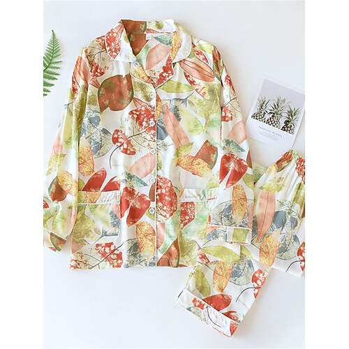 Dame Pyjamas Pyjamas top og bukser Sæt Blomst Blade Enkel Afslappet Blødt Hjem Seng Ferierejse Bomuld Åndbart Knaphul Langærmet Skjorte Bukse Elastisk Talje Sommer Forår Hvid Gul
Dame Pyjamas Pyjamas top og bukser Sæt Blomst Blade Enkel Afslappet Blødt Hjem Seng Ferierejse Bomuld Åndbart Knaphul Langærmet Skjorte Bukse Elastisk Talje Sommer Forår Hvid Gul