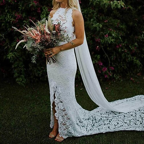 Spiaggia / Destinazione Boho Abiti da sposa Strascico Watteau A sirena Senza maniche All'americana Di pizzo Con Con applique Tinta unita 2023 Abiti da sposa
Spiaggia / Destinazione Boho Abiti da sposa Strascico Watteau A sirena Senza maniche All'americana Di pizzo Con Con applique Tinta unita 2023 Abiti da sposa