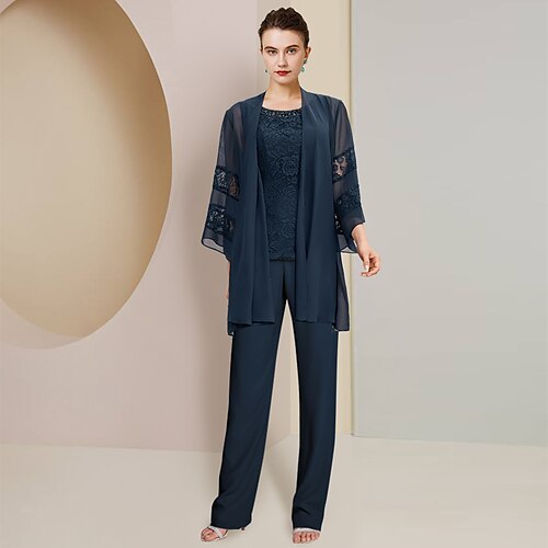 Pantsuit 3 -dels jakkesæt Kjole til brudens mor Formel Bryllupsgæst Elegant Scoop hals Gulvlang Chiffon Blondelukning Uden ærmer Indpakning inkluderet med Perlearbejde Paillette Applikeret broderi
Pantsuit 3 -dels jakkesæt Kjole til brudens mor Formel Bryllupsgæst Elegant Scoop hals Gulvlang Chiffon Blondelukning Uden ærmer Indpakning inkluderet med Perlearbejde Paillette Applikeret broderi