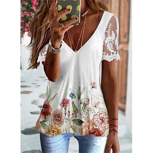 Dame Skjorte Bluse Hvit Blå Regnbue Blomstret Blonde Trykt mønster Kortermet Ferie Helg Grunnleggende V-hals Normal Blomster Tema S
Dame Skjorte Bluse Hvit Blå Regnbue Blomstret Blonde Trykt mønster Kortermet Ferie Helg Grunnleggende V-hals Normal Blomster Tema S