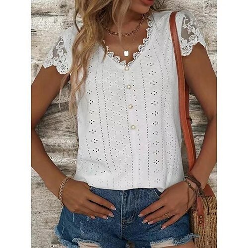 Mujer Camisa Blusa gris rosado pálido Negro Blanco Plano Encaje Botón Manga Corta Casual Básico Escote en Pico Regular S
Mujer Camisa Blusa gris rosado pálido Negro Blanco Plano Encaje Botón Manga Corta Casual Básico Escote en Pico Regular S