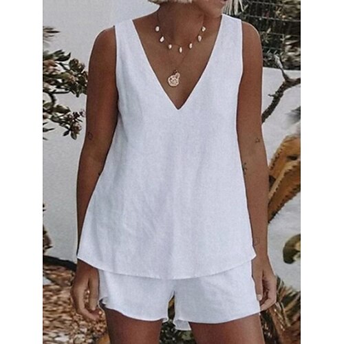 Dame Loungewear Sæt Ren farve Enkel Afslappet Komfort Gade Daglig Ferierejse Bomuld Åndbart V-strop Uden ærmer Shorts Elastisk Talje Sommer Forår Sort Hvid
Dame Loungewear Sæt Ren farve Enkel Afslappet Komfort Gade Daglig Ferierejse Bomuld Åndbart V-strop Uden ærmer Shorts Elastisk Talje Sommer Forår Sort Hvid