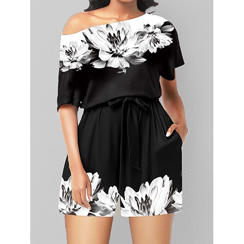 Mulheres Macacão Bolsos Imprimir Imprimir Assimétrico Roupa de rua Rua Diário Normal Manga Curta Preto S M L Verão
Mulheres Macacão Bolsos Imprimir Imprimir Assimétrico Roupa de rua Rua Diário Normal Manga Curta Preto S M L Verão