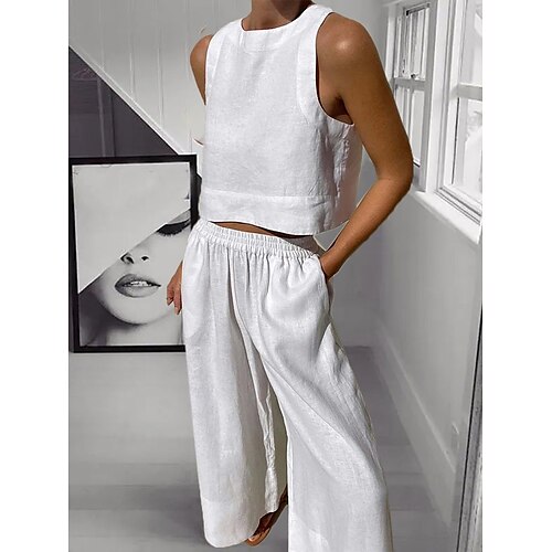 Dame Plusstørrelser Loungewear Sæt Ren farve Enkel Afslappet Komfort Hjem Daglig Ferierejse Hør Åndbart Rund hals Uden ærmer Tanktop Bukse Lomme Elastisk Talje Sommer Forår Sort Hvid
Dame Plusstørrelser Loungewear Sæt Ren farve Enkel Afslappet Komfort Hjem Daglig Ferierejse Hør Åndbart Rund hals Uden ærmer Tanktop Bukse Lomme Elastisk Talje Sommer Forår Sort Hvid