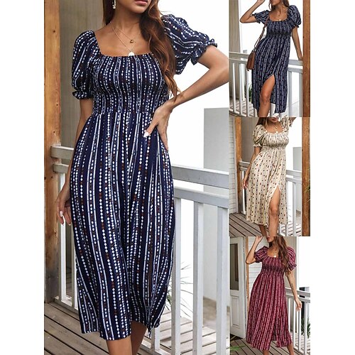Dame Uformell kjole Kjole med A-linje Sommerkjole Blomstret Stripe Delt Trykt mønster Firkantet hals Midikjole Mote Gatemote utendørs Daglig Kortermet Tynn Vin Mørkeblå Aprikos Sommer Vår S M L XL
Dame Uformell kjole Kjole med A-linje Sommerkjole Blomstret Stripe Delt Trykt mønster Firkantet hals Midikjole Mote Gatemote utendørs Daglig Kortermet Tynn Vin Mørkeblå Aprikos Sommer Vår S M L XL
