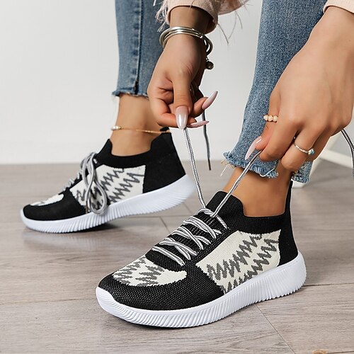 Dame Flate sko Flyknit sko utendørs Flat hæl Rund Tå Fritid Løp Flying Weaving Snøring Fargeblokk Svart
Dame Flate sko Flyknit sko utendørs Flat hæl Rund Tå Fritid Løp Flying Weaving Snøring Fargeblokk Svart