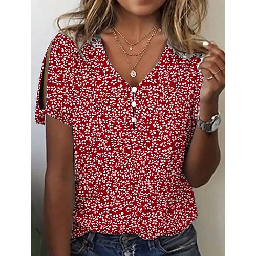 Mujer Camiseta Rojo Azul Piscina Morado Floral Botón Cortado Manga Corta Festivos Fin de semana Básico Escote en Pico Regular Flor Pintura S
Mujer Camiseta Rojo Azul Piscina Morado Floral Botón Cortado Manga Corta Festivos Fin de semana Básico Escote en Pico Regular Flor Pintura S