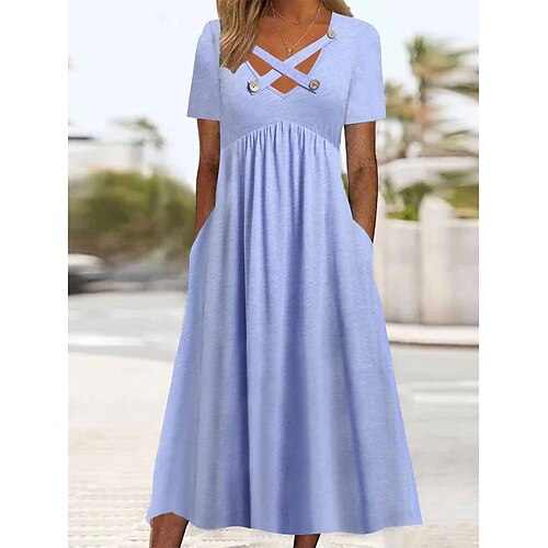 Per donna Vestito casual Abito linea A Abito estivo Liscio Traforato Pulsante A V Vestito longuette Di tendenza Essenziale Esterno Giornaliero Manica corta Standard Blu Estate Primavera S M L XL XXL
Per donna Vestito casual Abito linea A Abito estivo Liscio Traforato Pulsante A V Vestito longuette Di tendenza Essenziale Esterno Giornaliero Manica corta Standard Blu Estate Primavera S M L XL XXL