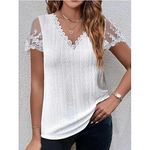 Women's Shirt Blouse White Plain Lace Patchwork Short Sleeve Casual Basic V Neck Regular S
Women's Shirt Blouse White Plain Lace Patchwork Short Sleeve Casual Basic V Neck Regular S