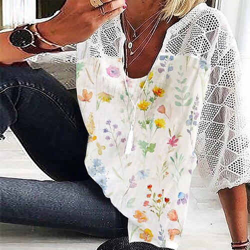 Chemise Chemisier Femme Jaune Rose Claire Bleu Floral Lacet Dentelle Demi Manches Casual Vacances basique Col V Normal Standard Fleur S
Chemise Chemisier Femme Jaune Rose Claire Bleu Floral Lacet Dentelle Demi Manches Casual Vacances basique Col V Normal Standard Fleur S