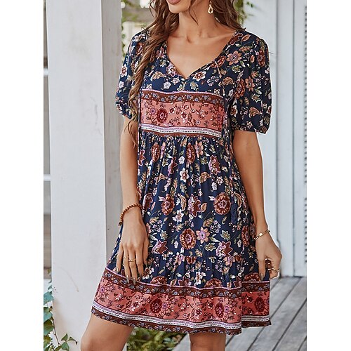 Dame Afslappet påklædning Sommerkjole Boho-kjole Blomstret Tribal Trykt mønster V-hals Mini kjole Aktiv Mode udendørs Daglig Kortærmet Løstsiddende Lyserød Navyblå Blå Sommer Forår S M L XL
Dame Afslappet påklædning Sommerkjole Boho-kjole Blomstret Tribal Trykt mønster V-hals Mini kjole Aktiv Mode udendørs Daglig Kortærmet Løstsiddende Lyserød Navyblå Blå Sommer Forår S M L XL