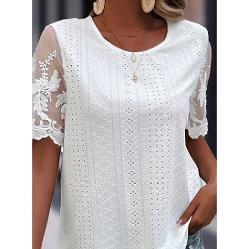 Mulheres Camisa Social Blusa Branco Tecido Renda Patchwork Manga Curta Básico Decote Redondo Padrão S
Mulheres Camisa Social Blusa Branco Tecido Renda Patchwork Manga Curta Básico Decote Redondo Padrão S