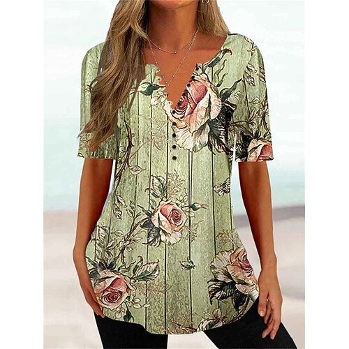 Women's T shirt Tee Black Purple Green Floral Button Print Short Sleeve Holiday Tunic Basic Round Neck Regular Floral S
Women's T shirt Tee Black Purple Green Floral Button Print Short Sleeve Holiday Tunic Basic Round Neck Regular Floral S