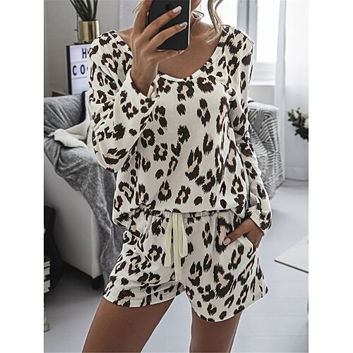 Dame Pyjamas Pyjamas top og bukser Sæt Leopard Mode Afslappet Blødt Hjem Daglig Seng Polyester Åndbart V-strop Langærmet T-shirt Shorts Sommer Forår Hvid
Dame Pyjamas Pyjamas top og bukser Sæt Leopard Mode Afslappet Blødt Hjem Daglig Seng Polyester Åndbart V-strop Langærmet T-shirt Shorts Sommer Forår Hvid
