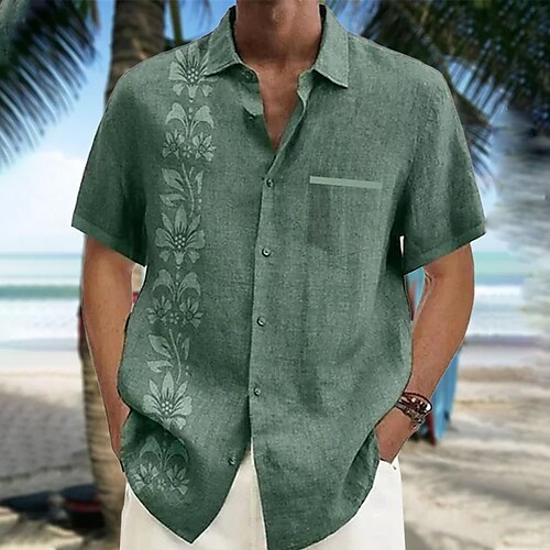 

Men's Shirt Aloha Shirt Floral Graphic Prints Turndown Yellow Green GrayBlue Black Black BlueBlue 3D Print Outdoor Street Long Sleeve Print Button-Down Clothing Apparel Linen Fashion Designer