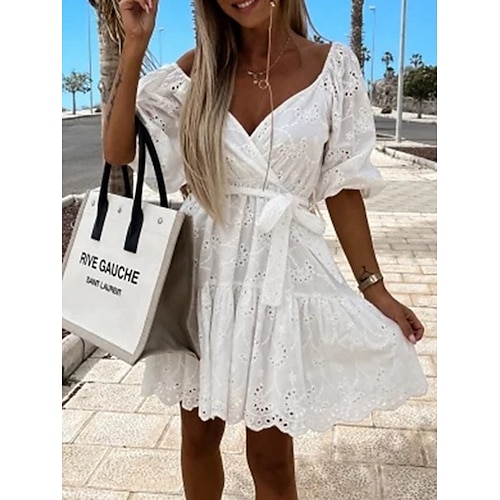 Dame Uformell kjole Blonde kjole Vanlig kjole عادي Blondér Blonde V-hals Mini kjole Mote Gatemote utendørs Gate Kortermet Løstsittende Hvit Sommer Vår S M L XL XXL
Dame Uformell kjole Blonde kjole Vanlig kjole عادي Blondér Blonde V-hals Mini kjole Mote Gatemote utendørs Gate Kortermet Løstsittende Hvit Sommer Vår S M L XL XXL