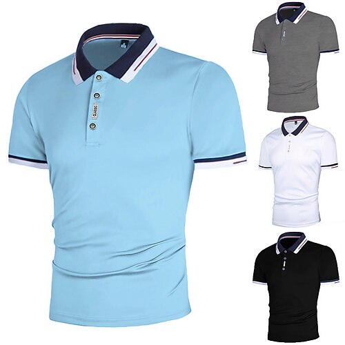 

Men's Polo Golf Shirt Outdoor Daily Polo Collar Ribbed Polo Collar Short Sleeve Casual Solid Color Button Front Summer Spring & Fall Regular Fit Black White Red Navy Blue Blue Orange Polo
