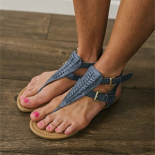 Dame Sandaler Store størrelser Flat hæl Titte Tå Fuskelær Spenne Helfarge Mandel Rosa Blå
Dame Sandaler Store størrelser Flat hæl Titte Tå Fuskelær Spenne Helfarge Mandel Rosa Blå