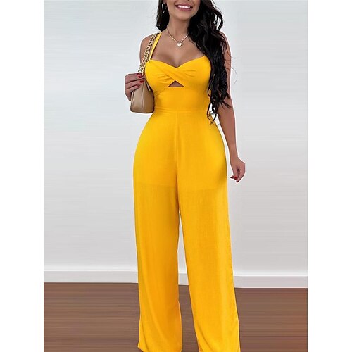 Mulheres Macacão Cintura Alta Côr Sólida Decote V Roupa de rua Festa Rua Normal Sem Manga Amarelo S M L Verão
Mulheres Macacão Cintura Alta Côr Sólida Decote V Roupa de rua Festa Rua Normal Sem Manga Amarelo S M L Verão