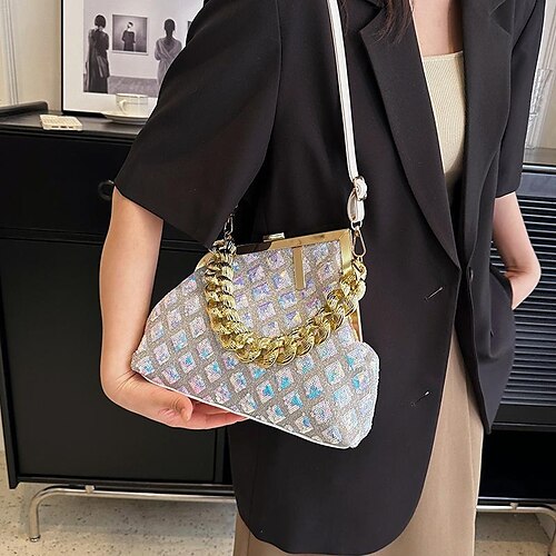 Dame Crossbody-veske Skulderveske PU lær Daglig Paljett Kjede Holdbar Sølv Svart Hvit
Dame Crossbody-veske Skulderveske PU lær Daglig Paljett Kjede Holdbar Sølv Svart Hvit