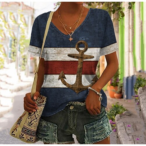 Women's T shirt Tee Blue Graphic Print Short Sleeve Daily Weekend Basic V Neck Regular Painting S
Women's T shirt Tee Blue Graphic Print Short Sleeve Daily Weekend Basic V Neck Regular Painting S