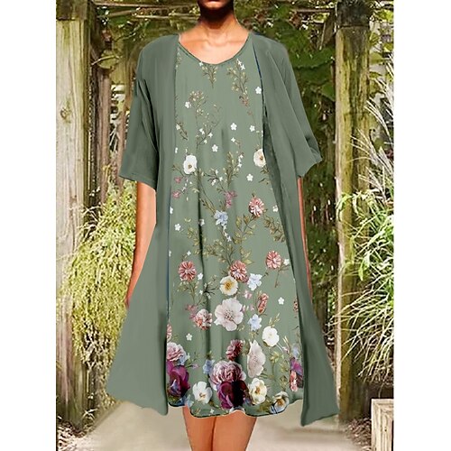 Dame Todelt kjolesæt Hverdagskjole Print kjole udendørs Daglig Mode Elegant Trykt mønster Midikjole Rund hals 3/4-ærmer Blomstret Regulær Vin Blå Grøn Sommer Forår S M L XL XXL
Dame Todelt kjolesæt Hverdagskjole Print kjole udendørs Daglig Mode Elegant Trykt mønster Midikjole Rund hals 3/4-ærmer Blomstret Regulær Vin Blå Grøn Sommer Forår S M L XL XXL